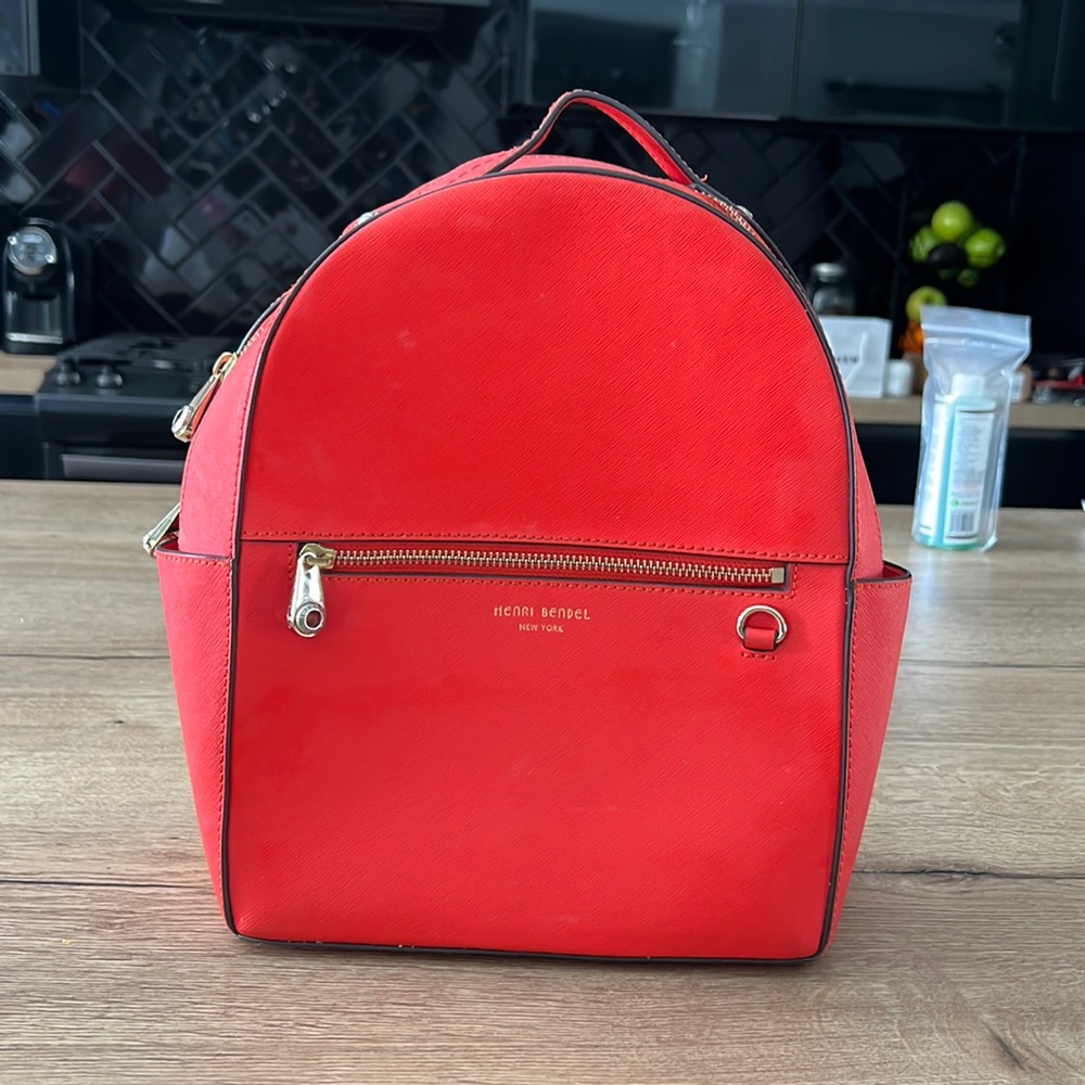 Henri Bendel Saffiano Orange Leather Backback